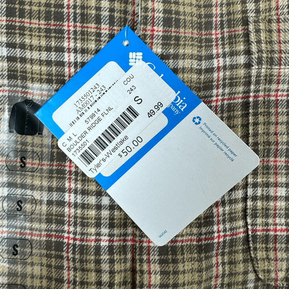 Columbia Men’s Boulder Ridge Flannel Shirt Small Regular Fit Brown Tan Plaid - Picture 6 of 9